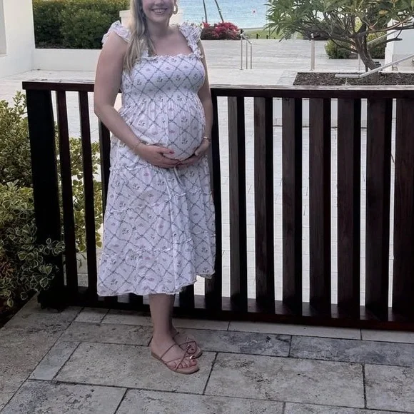 Hill House White Ellie Nap Dress Blue Botanica Smock Floral grad bump friendly - Picture 11 of 16